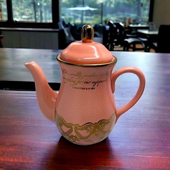 S♥️LD! Dayspring l Teapot l Peach l Gold accent l Inspiration l Bible scripture - Picture 1 of 9